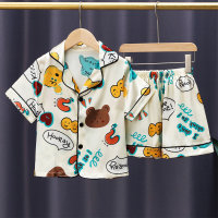 Summer children's pajamas set ice silk thin short-sleeved home clothes air-conditioned clothes  Apricot