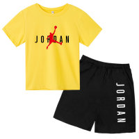 Terno infantil camisa de manga curta camiseta roupas de basquete menino roupas esportivas  Amarelo