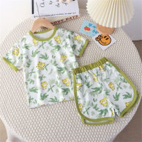 Children's short-sleeved suit thin home Korean style children's clothing home clothes  Green