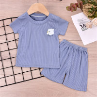 Children's short-sleeved suits, facial mask, girls' summer clothes, boys' T-shirts, baby clothes, Korean children's clothes  Blue