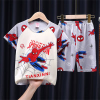 24 years new children's pajamas for boys and girls, medium and large children's summer thin spring and summer cartoon children's home clothes short-sleeved  Red