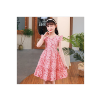 Vestido de princesa elegante vestido de verão para crianças de meia e mais velhas com pequenos padrões florais  Rosa