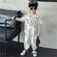 Boys summer new children's short-sleeved shirt two-piece suits for middle and large children's clothes  White