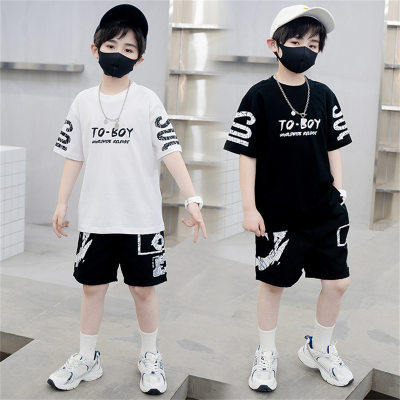 Boys' suit summer short-sleeved two-piece set trendy brand casual 2-piece set