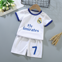 Children's football uniforms for boys and girls spring and summer jerseys training suits for babies short-sleeved shorts quick-drying mesh breathable suits  White