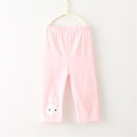 Pantalones de algodón para niñas, mallas versátiles de verano con dibujos de conejos de cinco centavos para niñas, pantalones para niños  Rosado