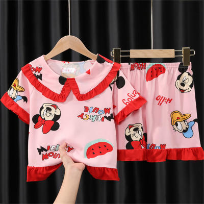 Pijamas para niñas de verano de manga corta, conjunto de ropa para el hogar con dibujos animados para niñas, niños medianos y grandes