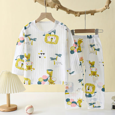[Automatic Distribution Exclusive] Children's Baby Pajamas Set Pure Cotton Air-Conditioning Clothes for Men, Women, and Children Class A Long Sleeves