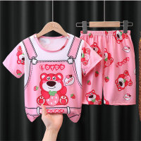 New girls pajamas children boys summer new thin short-sleeved big children home clothes little girls suit  Hot Pink