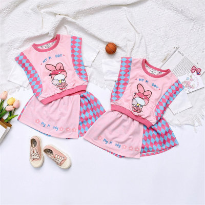 New spring and summer girls suits sweet cool style Melody contrast color cute T-shirt skirt pants children's cartoon suit