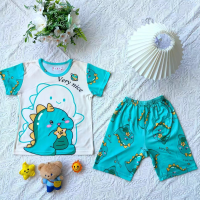 Pure cotton children's pajamas summer short-sleeved cute dinosaur theme little boy youth home clothes 2-piece set  Multicolor