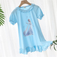 تنورة أطفال بنات فستان نوم صيفي 2024 فستان أميرة الجليد الجديد للأطفال ملابس منزلية للأطفال ملابس تكييف الهواء  أزرق
