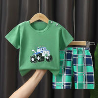 Boys' suits, baby's summer short-sleeved summer clothes, girls' pure cotton T-shirts, summer children's clothes  Green