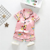 New summer products for boys and girls cartoon cardigan pajamas baby ice silk short-sleeved shorts children's home clothes set  Multicolor