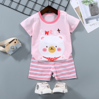 Children's short-sleeved suit pure cotton T-shirt baby summer children's clothing girls shorts baby clothes summer clothes  Beige