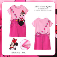 Children's pajamas girls summer princess trend style net celebrity cute thin short-sleeved girls nightdress outer wear  Pink