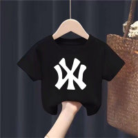 Boys and girls short-sleeved T-shirts 2024 summer children's middle and large children's summer tops fashionable round neck handsome children's clothing  Black