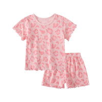 Conjunto de pijamas de seda helada de verano para niñas, ropa de casa de dos piezas para niñas y bebés pequeños y medianos de manga corta  Leopardo