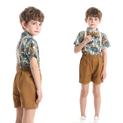 Children's suits boys' short-sleeved printed shirts overalls girls' dresses parent-child outfits