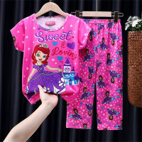 Girls new children's pajamas summer thin short-sleeved trousers home wear set  Multicolor