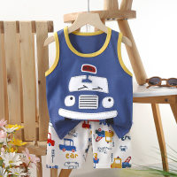 Children's vest set pure cotton girls summer clothing Korean style children's clothing new style  Deep Blue