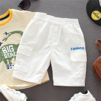 Boys summer thin solid color casual overalls  White