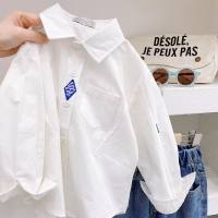 Boys' college style Korean style shirt spring and autumn new children's clothing cotton long-sleeved autumn new trend Europe and America  White