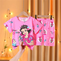 Pijamas para niñas verano manga corta casual conjunto de dos piezas dibujos animados lindo  Rosa caliente