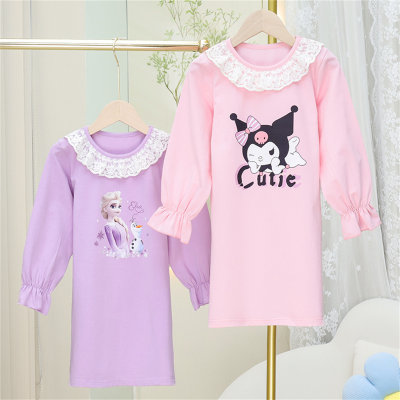 Nuevo Camisón de algodón puro para niñas, ropa de hogar de manga larga, vestido de pijama de princesa para niñas