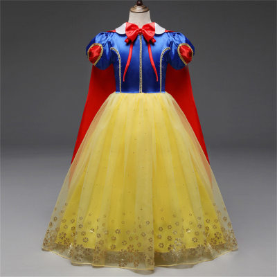 Snow White dress with long cape tutu skirt gold stamping flower dress children's skirt