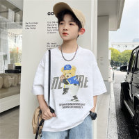 Children's short-sleeved T-shirts boys' half-sleeved round neck tops trendy clothes  White