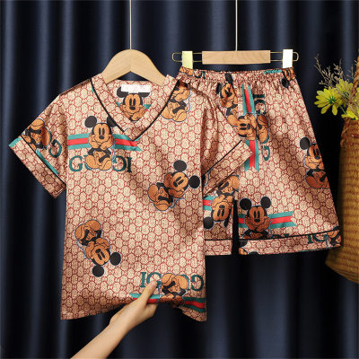 Children's summer pajamas ice silk short-sleeved suit home clothes silk thin summer essential