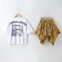 New Korean Style Suit Children's Style Suit Skirt Short Sleeve Clothes Plaid Skirt Two-piece Set  Yellow