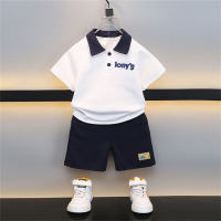 New boys polo shirt suit casual fashion children's two-piece Korean style short-sleeved shorts children's clothing  White