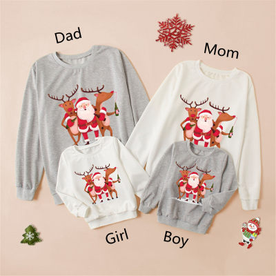Family Clothing Solid Christmas Cartoon Printed Sweatshirt