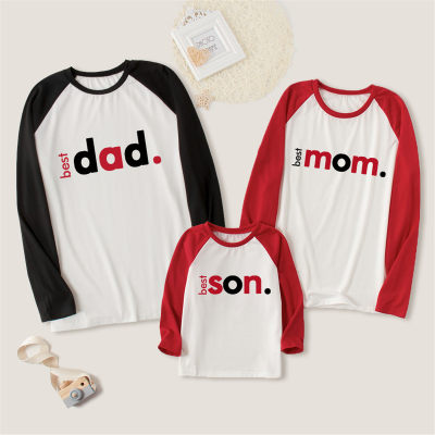 Camiseta de manga comprida com estampa de letras para roupas de família