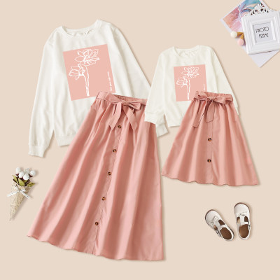Mom Baby Clothes Floral T-shirt & Laced Dress