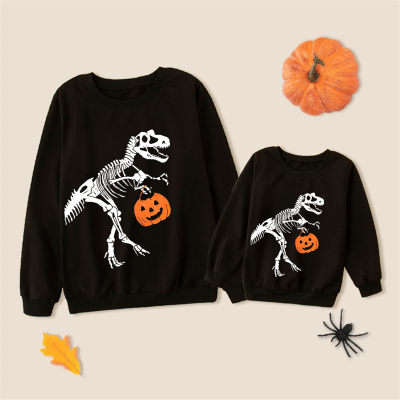 Family Clothing Halloween Dinosaur Printed Sweater