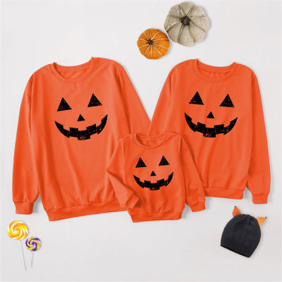 Family Clothing Halloween Solid Color Printed Sweater