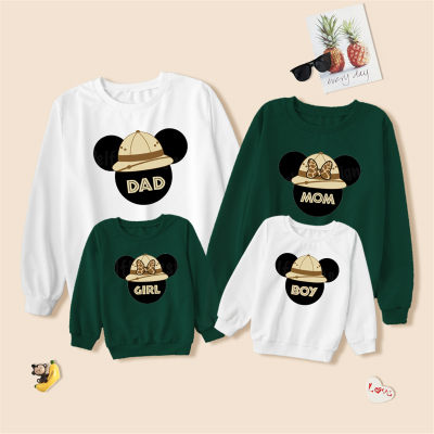 Family Matching Color-block Bear and Letter Printed Long Sleeve T-shirt