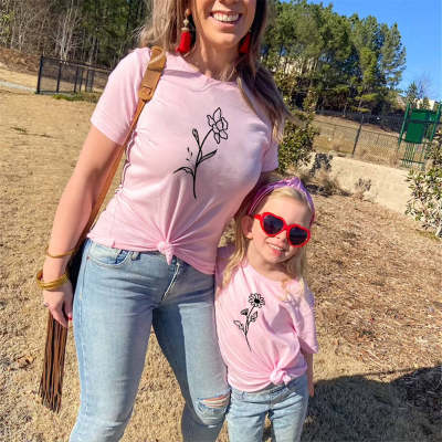 Sweet Flower Pattern Print Tees for Mom and Me