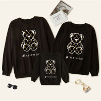 Family Matching Plaid Bear and Letter Printed Long Sleeve Sweatshirt  Black