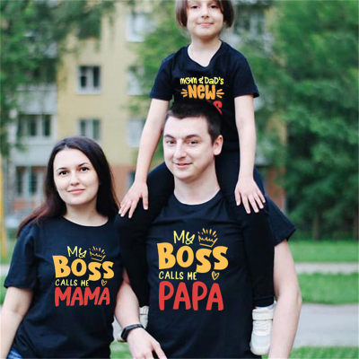T-shirt abbinata con colletto tondo con stampa lettera causale familiare