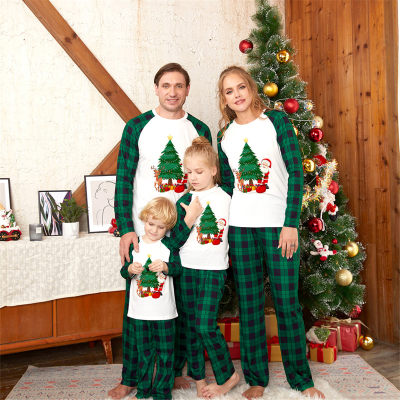 Family Clothing Color-block Christmas Pattern Long Sleeve Top & Plaid Pants