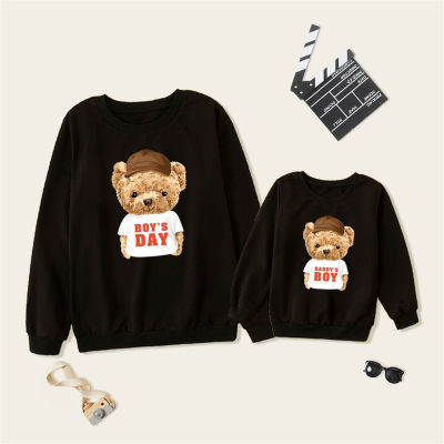 Daddy and Me Bear and Letter Printed Long Sleeve T-shirt