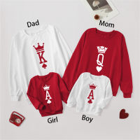 Family Matching Solid Color Crown and Letter Printed Long Sleeve Sweatshirt  Multicolor
