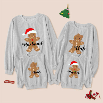 Family Clothing Christmas Gingerbread Man Printed Sweatshirt