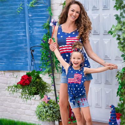 Causal Independence Day Pattern Print Sleeveless T-shirt for Mom and Me