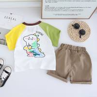 2024 summer new arrivals, cute summer styles for boys and girls, graffiti dinosaur round neck short-sleeved suits, comfortable and childlike trend  White