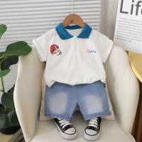 Boys summer children's clothing children's short-sleeved POIO shirt suits boys and girls baby summer clothes cartoon casual small children  White